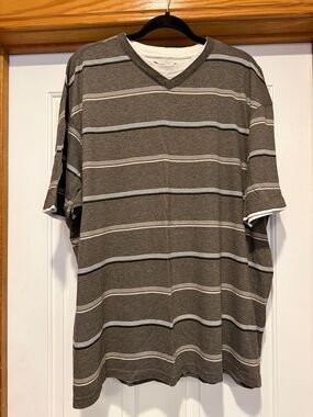 Men's V-Neck Short Sleeve Stripe Tee - Gray/White